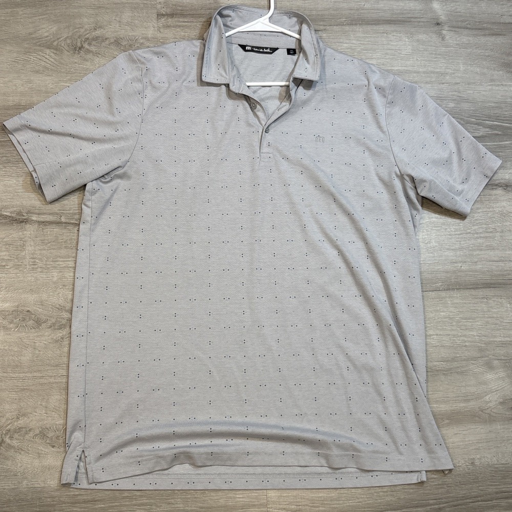 Travis Mathew Mens‎ XXL Blue/Gray Short Sleeve Polo Blue Mix Dot Pattern
